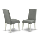 East West Furniture Dldr3-Lwh-07 3 Piece Kitchen Table & Chairs Set Contains A Round Dining Room Table With Dropleaf And 2 Gray Linen Fabric Parsons Dining Chairs, 42X42 Inch, Linen White