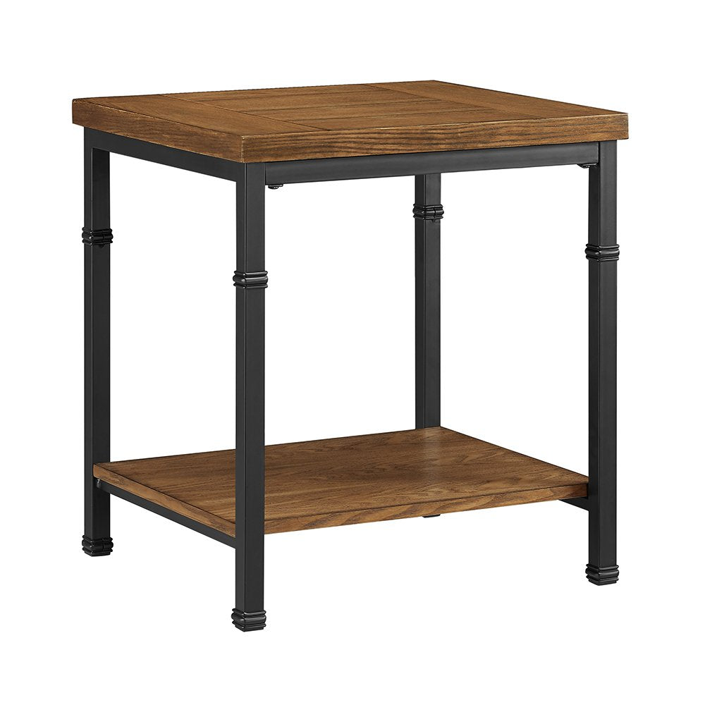 Linon Austin Sturdy Rustic End Table with Wood Shelves and Metal Frame in Black