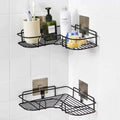 Arvekha SelfAdhesive Wrought Iron Kitchen Tripod Bathroom Corner Storage Shelves And Racks (Black, 36X26.7X6 Cm)