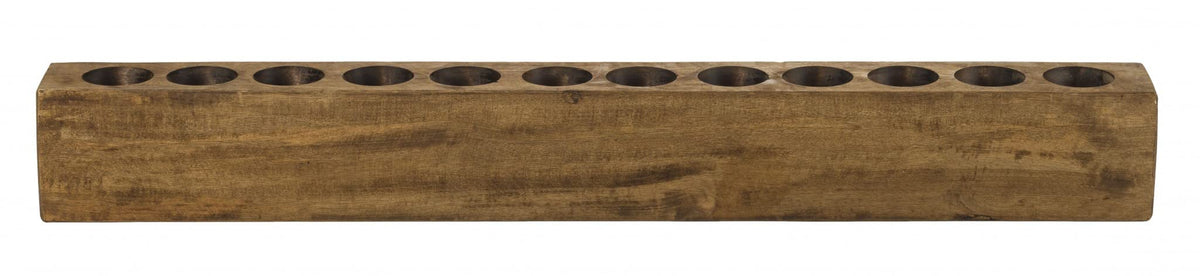 HomeRoots Pecan Wood Distressed Maple Stain 12 Hole Sugar Mold Candle Holder