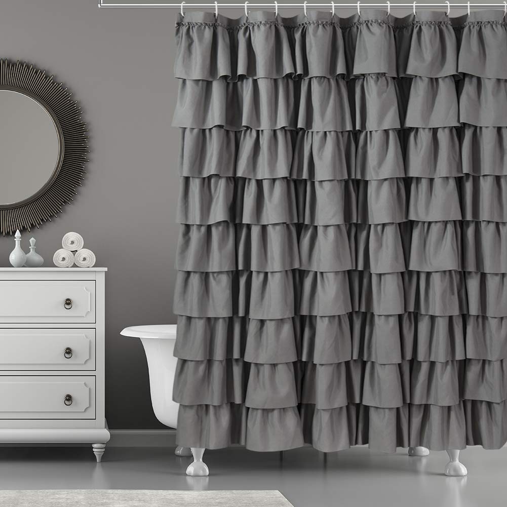 Westweir Ruffle Shower Curtain,72-Inches Extra Long,Grey Ruffled Bath Curtains For Bathroom,Fabric Farmhouse Decor,Soft Touch De