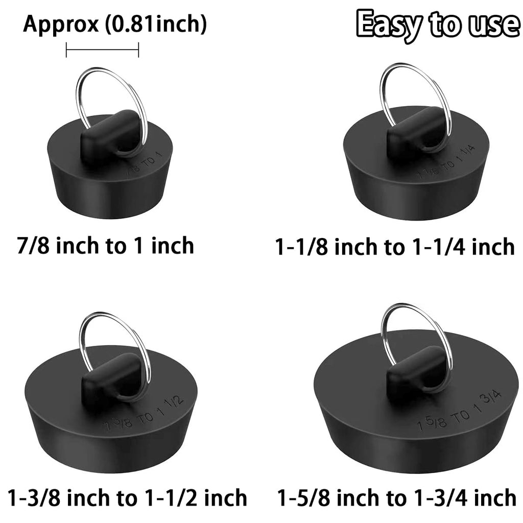Arcimatto Bathtub Drain Stoppers, 4 Pieces Rubber Sink Stopper Set Bath Tub Plug Kitchen Bathroom Laundry Bar Water Stopper Seal