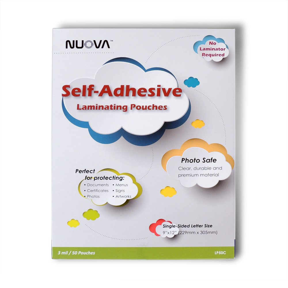 Nuova Lp50C Premium Self-Adhesive Laminating Pouches, 9' X 12' Letter Size, 3 Mil, 50-Pack, Single Sided