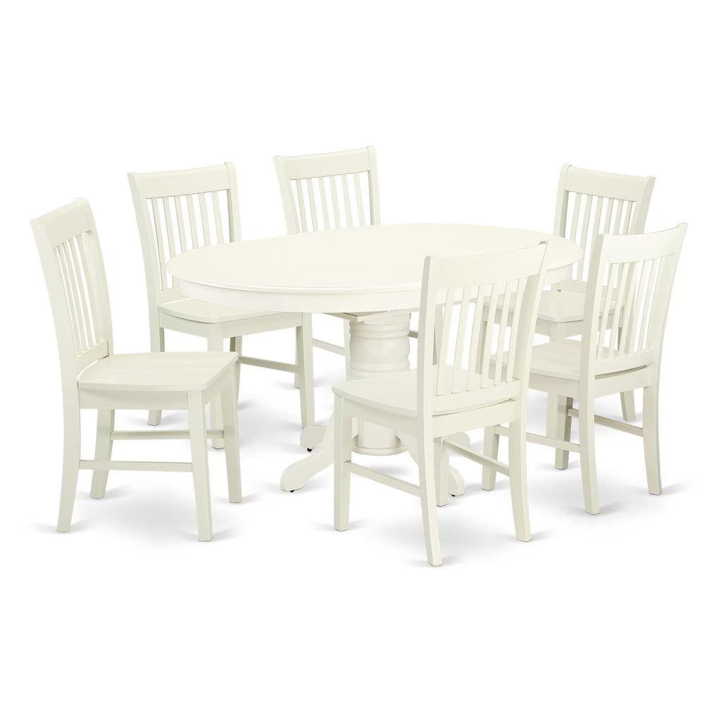 East West Furniture Avno7-Lwh-W Avon 7 Piece Set Consist Of An Oval Dining Table With Butterfly Leaf And 6 Kitchen Chairs, 42X60 Inch, Linen White
