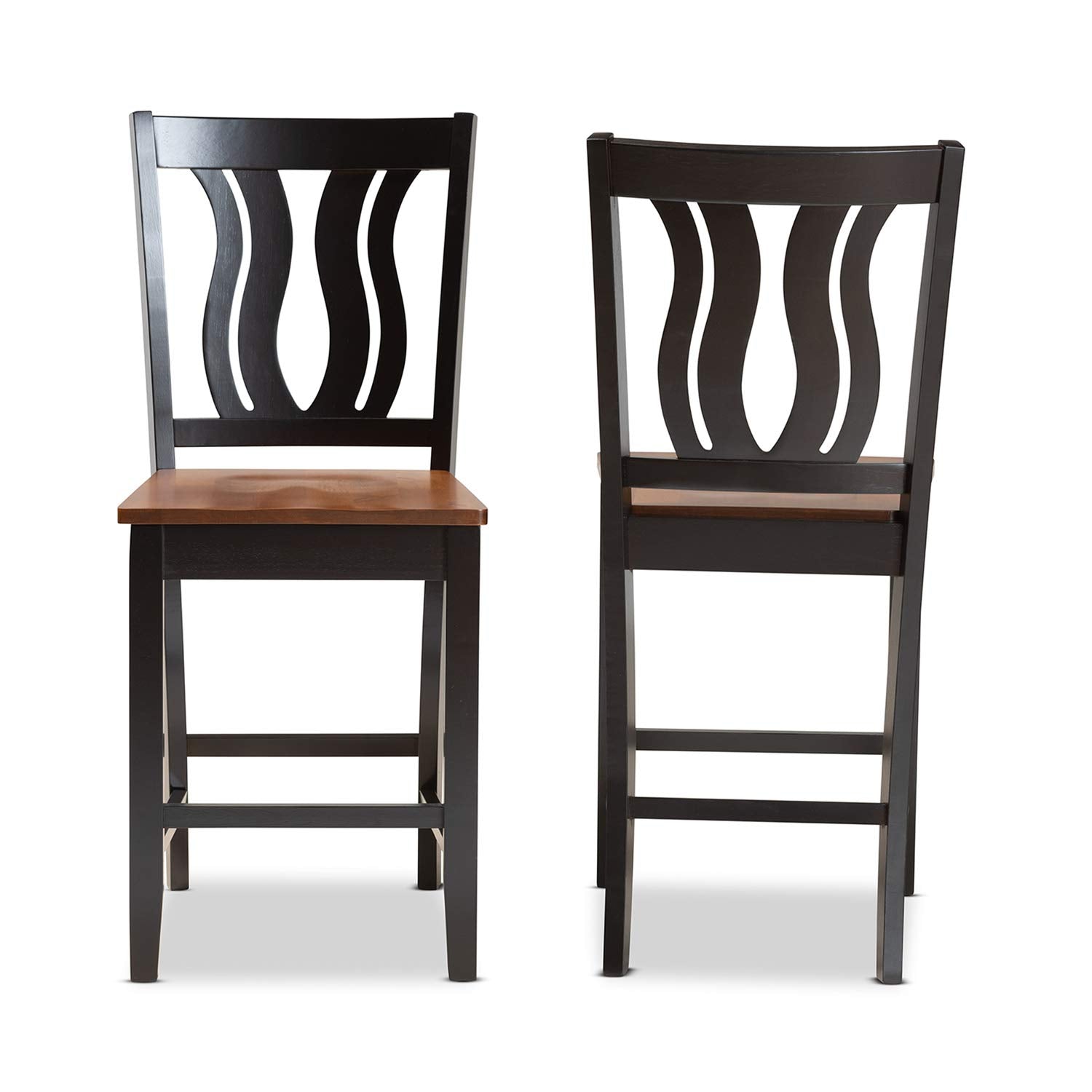 Baxton Studio Fenton Modern and Contemporary Transitional Two-Tone Dark Brown and Walnut Brown Finished Wood 2-Piece Counter Stool Set