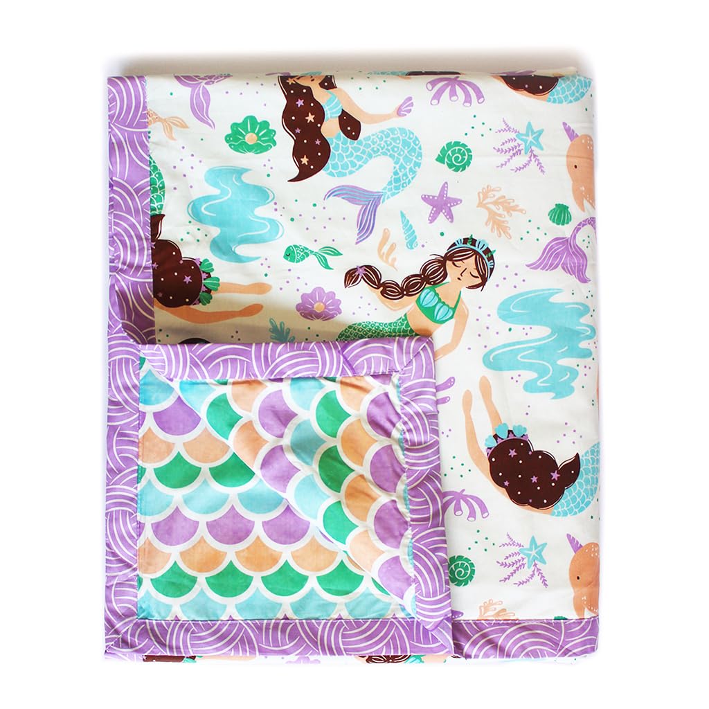 Silverlinen Magical Mermaids 100% Cotton 3 Layer Reversible Single Blanket Dohar for Kids  Multicolour  60 in x 88 in