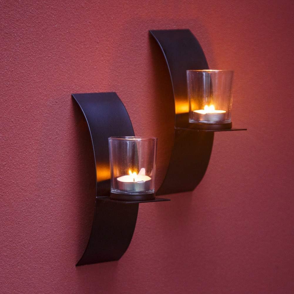 Sziqiqi Wall Candle Sconces For Wall Decorations, Black Metallic Wall Mounted Candle Sconces For Room, Hallway, Entryway, Bathro