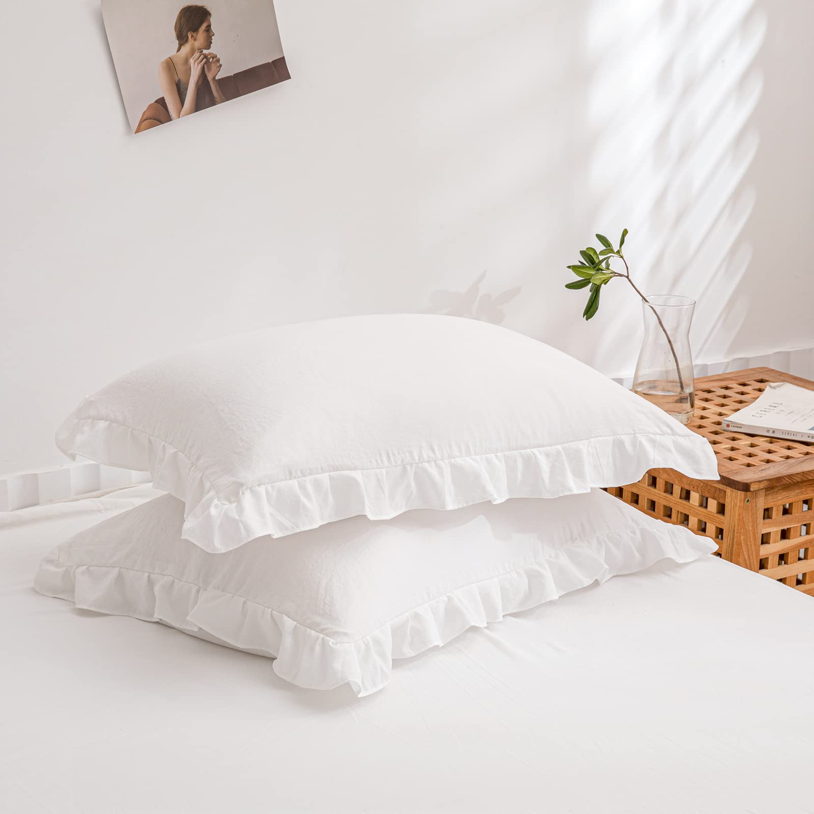 Merryword White Pillowcases, Cute Pillowcases, Offwhite Standard Pillowshams Set Of 2, Solid Ruffled Fringe Pillowcases, White S