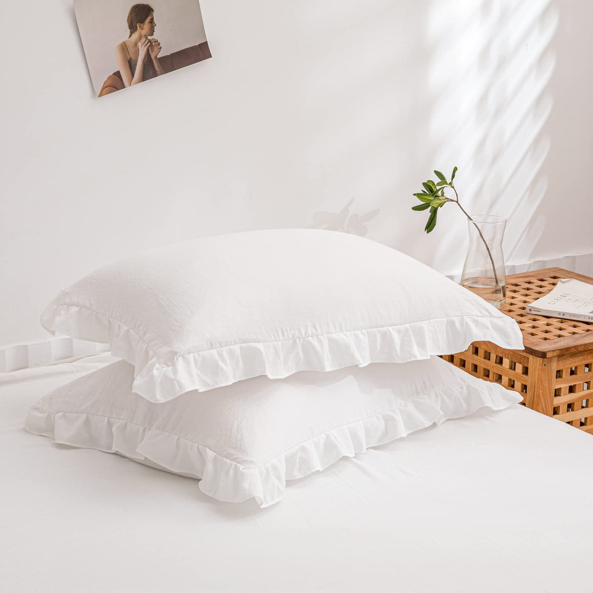 Merryword White Pillowcases, King Pillowcases Set Of 2, Offwhite Ruffle Pillow Shams, Cute Pillow Covers 2 Pack (King (20'X36'