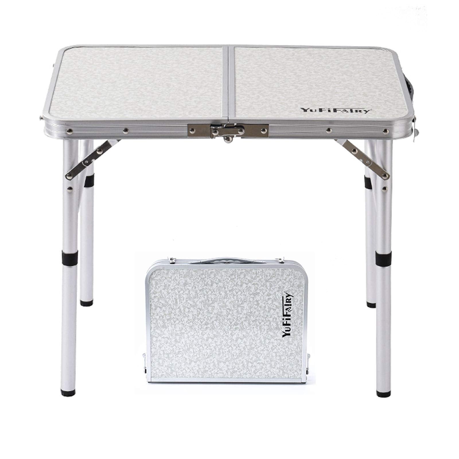 Folding Camp Table Small, 24''L X16''W With Adjustable Height Legs, Indoor Outdoor Lightweight Portable Aluminum Dining Table For Picnic Camping 2-Feet(2 Heights 10'/19')
