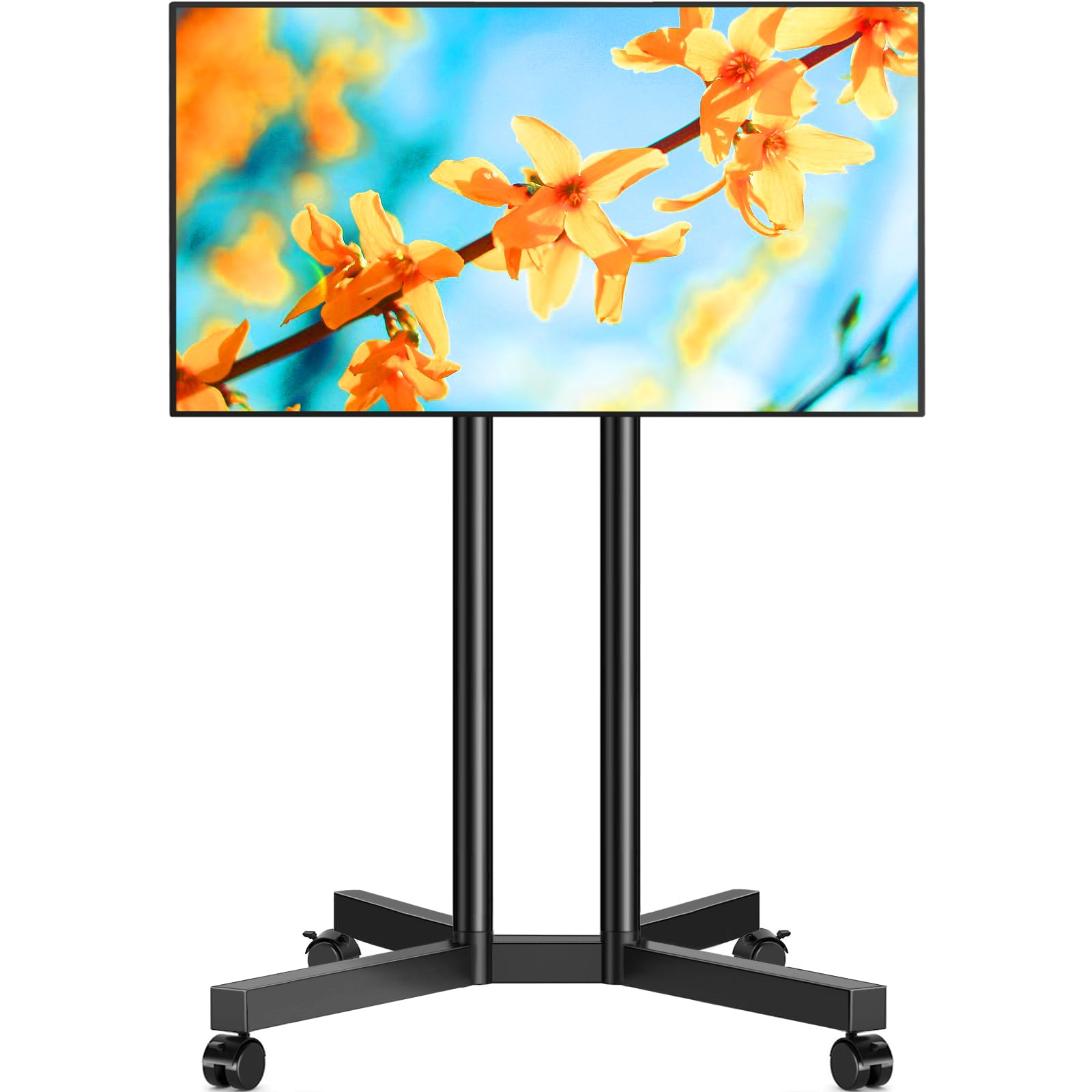 5Rcom Dual-Pole Rolling Tv Stand For 32-75 Inch Lcd Led Flat & Curved Tvs, Height Adjustable Portable Tv Stand With Lockable Whe