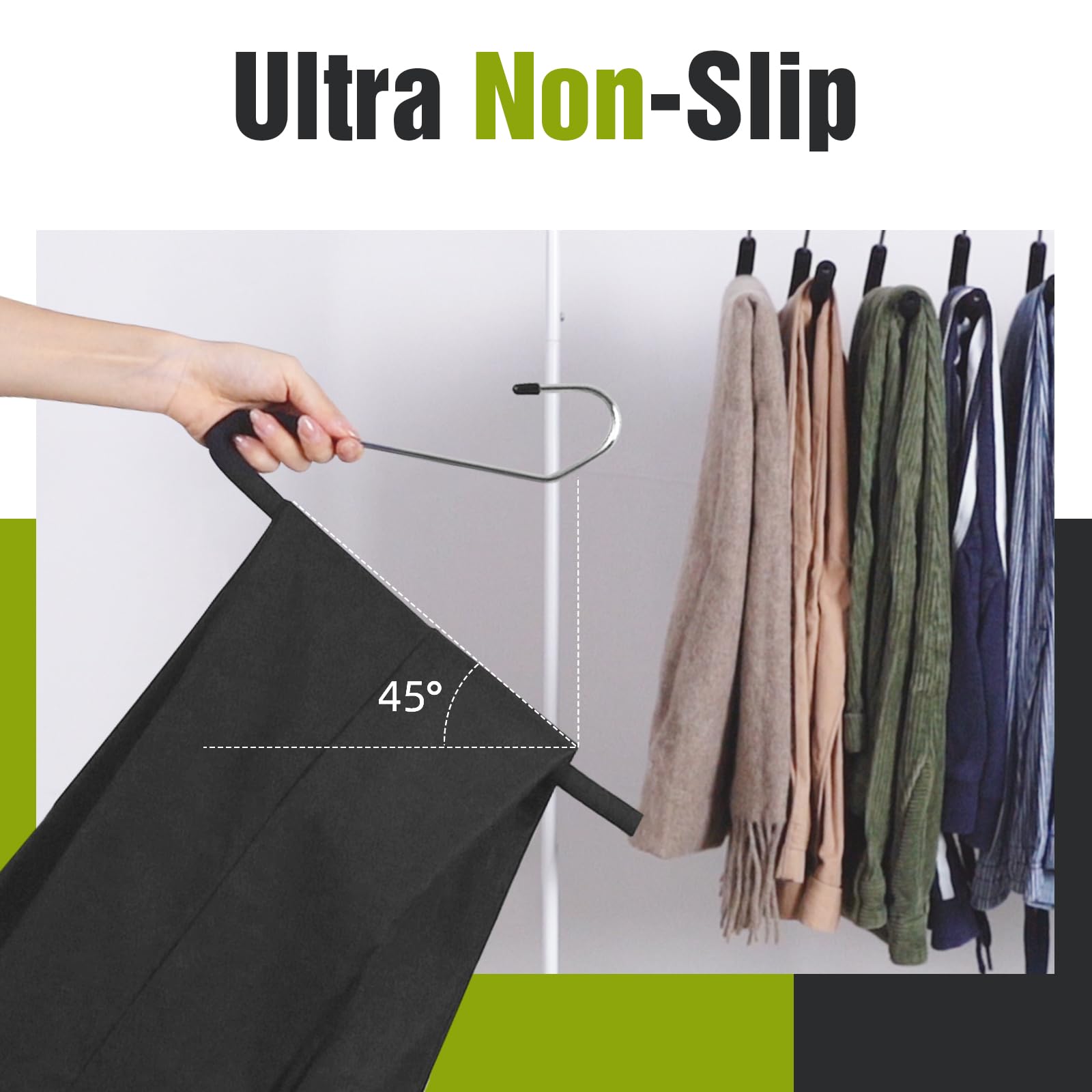 Spring Fever Space Saving Open Ended Heavy Duty Chrome Plating Non Slip Friction Foam Coated Slack Pants Trousers Hangers Black