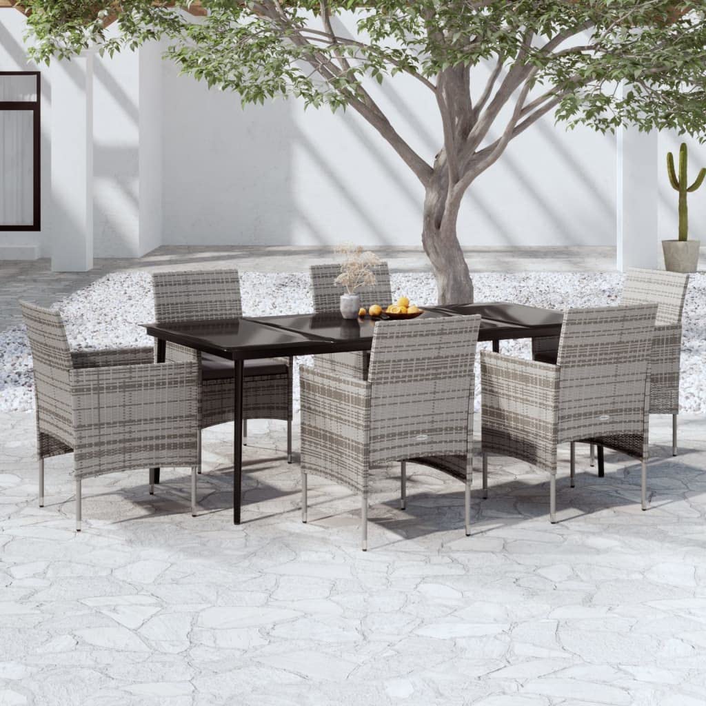 vidaXL Patio Dining Set 7 Piece with Cushions Garden Outdoor Terrace Balcony Backyard Dining Dinner Dinette Table and Chair Furniture Gray and Black