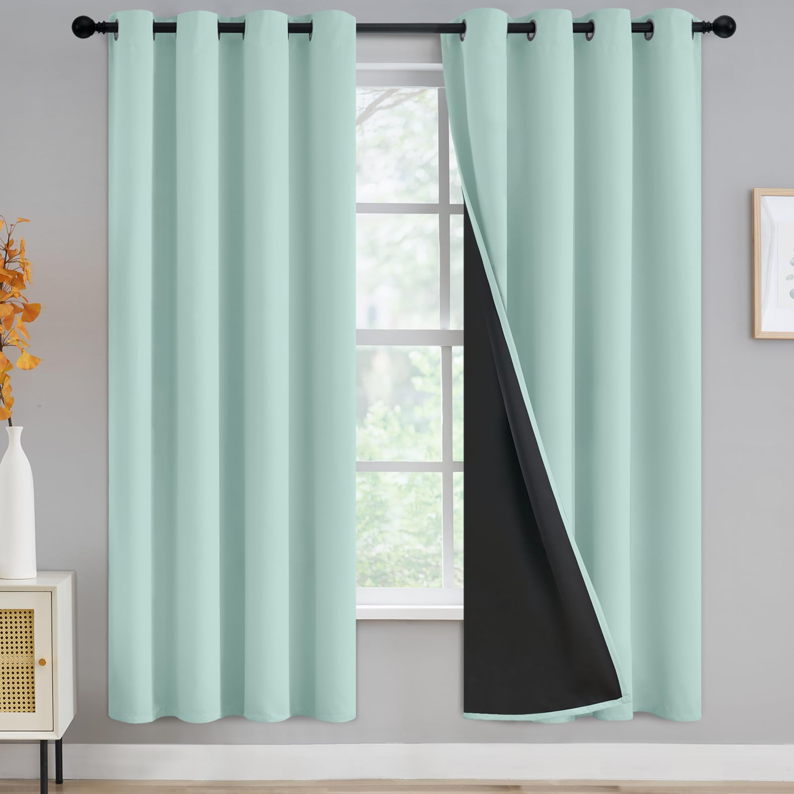Yakamok 100% Blackout Curtains For Bedroom 72 Inch Length, Total Light Blocking Drapes With Black Backing, Thermal Insulated Sol