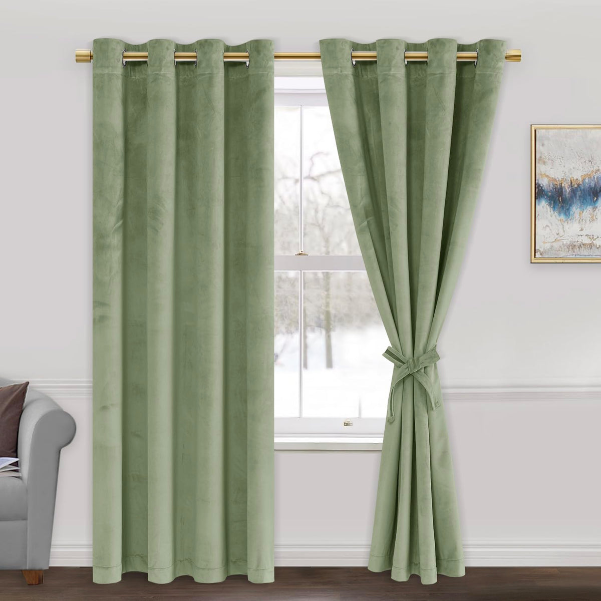 Jiuzhen Sage Green Velvet Curtains 72 Inches Blackout Curtains For Living Room - Privacy Protect Room Darkening Grommet Thick Ve