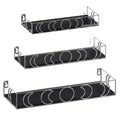 Serwrsw Moon Phase Wall Shelves Black Silver, 3 Pack Small Floating Book Plant Shelves for Bedroom Kid Room, Decorative Storage 