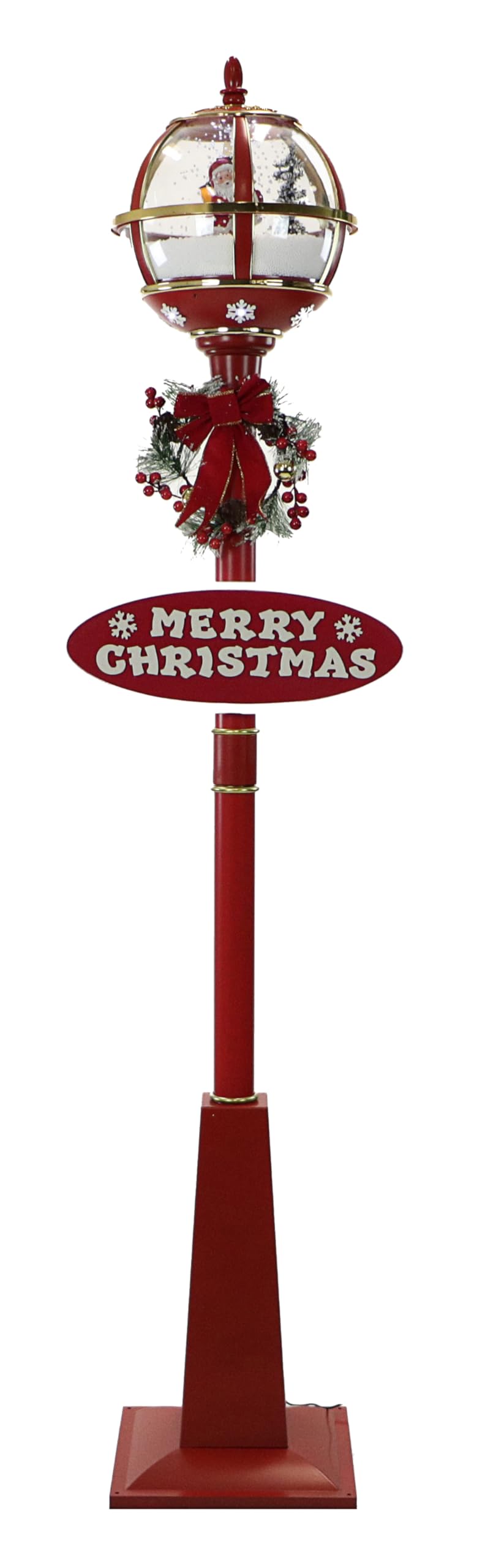 Fraser Hill Farm Let It Snow Series 6-Ft. Musical Street Lamp With Sleigh-Flying Santa | Cascading Snow | Christmas Carols | Festive Holiday Home Decor | Black/Red/Green | Fhsl072A-Blk1