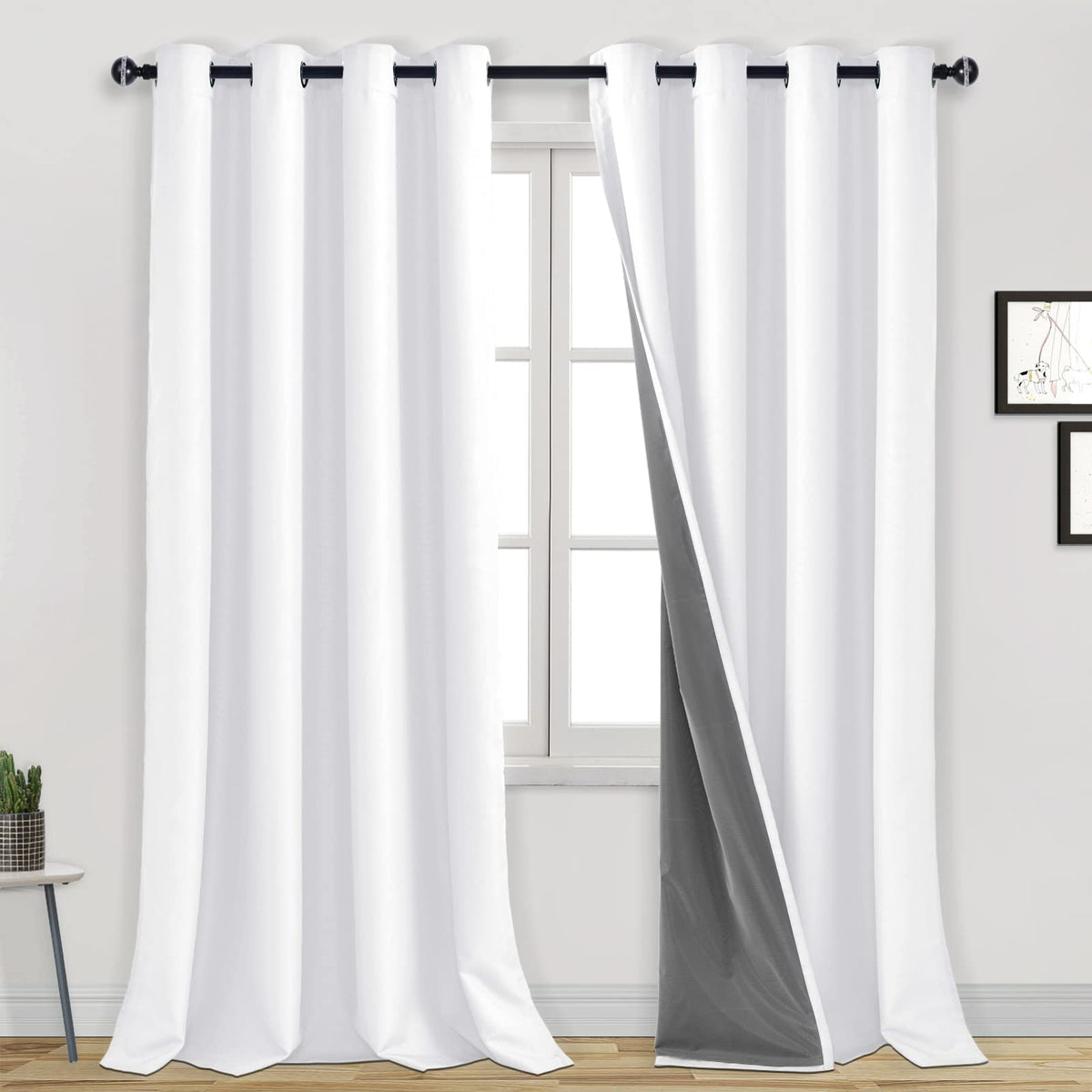 Dwcn White 100% Blackout Curtains 95 Inches Long For Living Room Thermal Insulated Light & Heat Blocking Full Room Darkening Noi