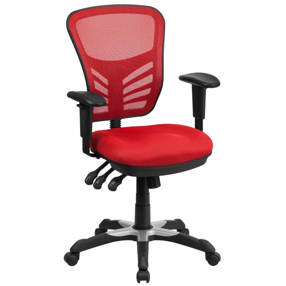 Flash Furniture Nicholas Mid-Back Red Mesh Multifunction Executive Swivel Ergonomic Office Chair with Adjustable Arms