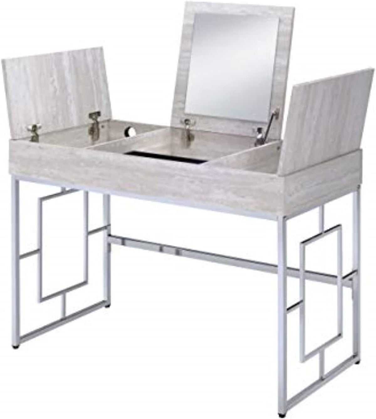 Acme Saffron Rectangular Wooden Top Vanity Desk in Chrome and White