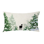 Feleniw Merry Christmas Pine Cedar Trees Reindeer Snow For Holiday Lumbar Decorative Throw Pillow Cover Cushion Case Cotton Line