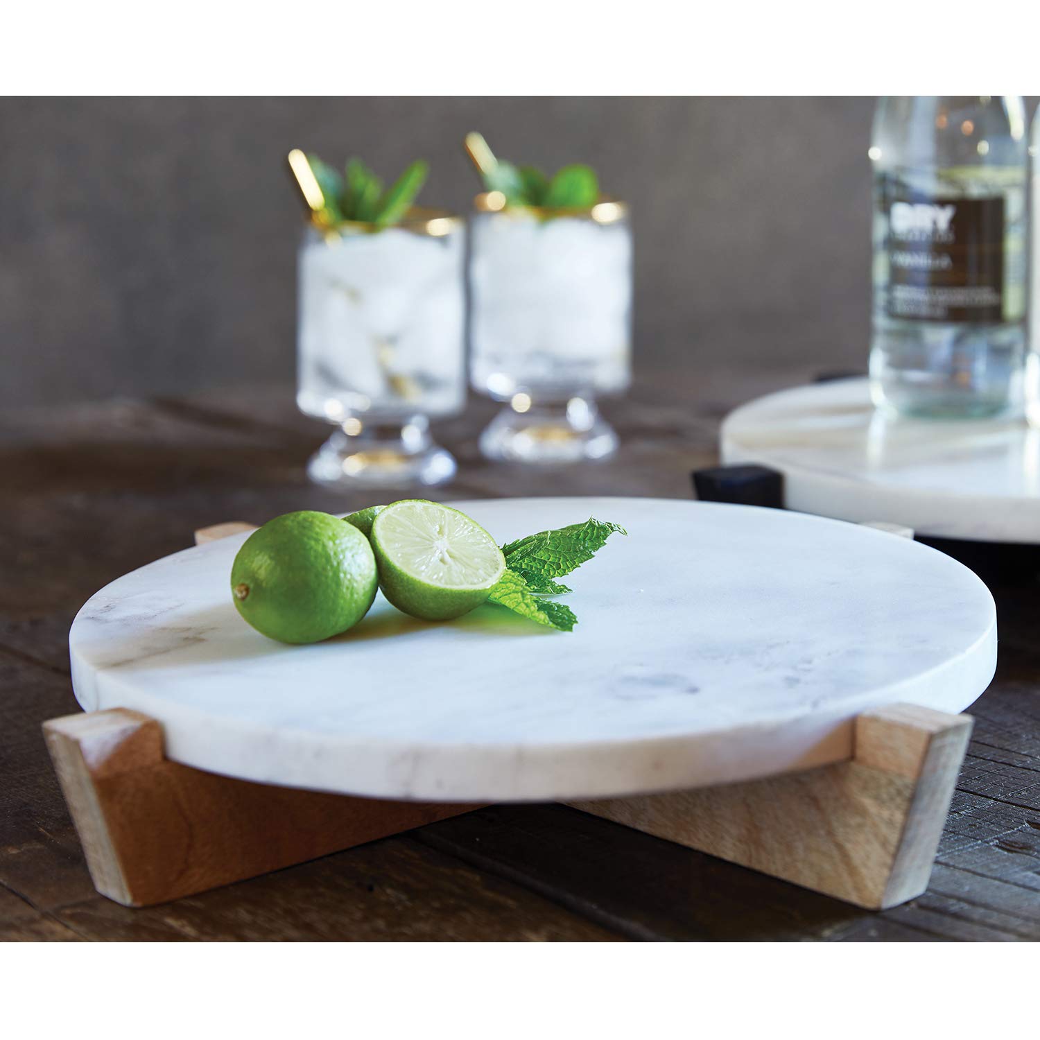 Santa Barbara Design Studio Table Sugar Round Marble Tray With Mango Wood Stand, 11-Inches, Natural