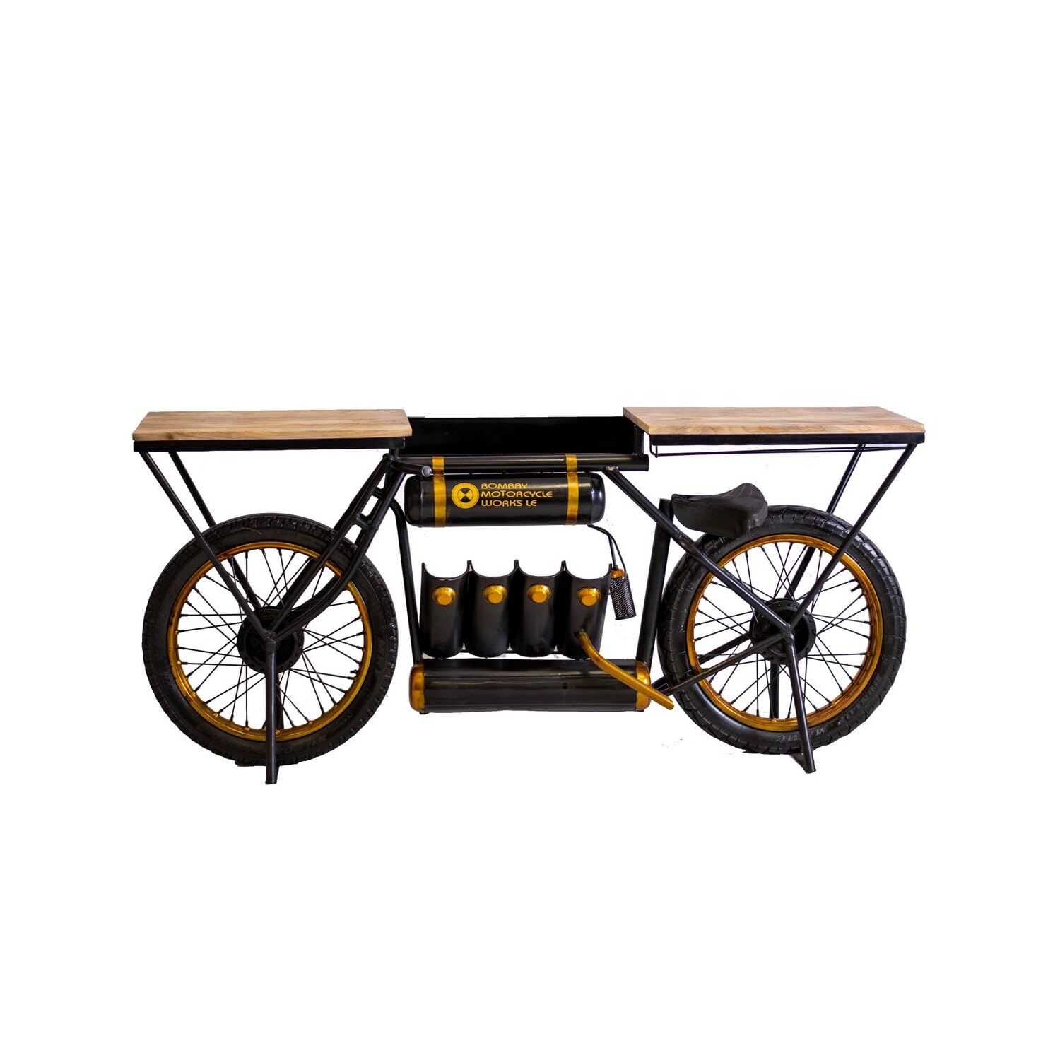 HomeRoots Black and Gold and Natural 16' Free Form Kitchen Cart