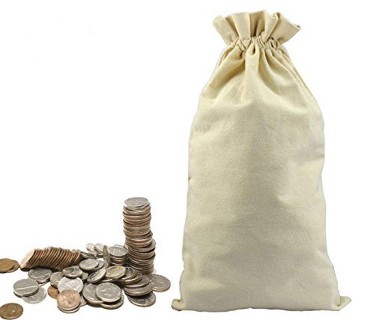 Lanyani 3 Canvas Coin Money Sacks Bag 10 By 17 Inches Bank Deposit Change Transit Draw Strings, Heavy Duty