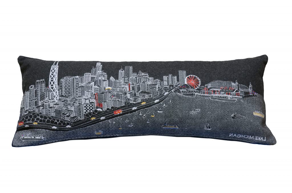 HomeRoots Grey 35' Black Chicago Nighttime Skyline Lumbar Decorative Pillow