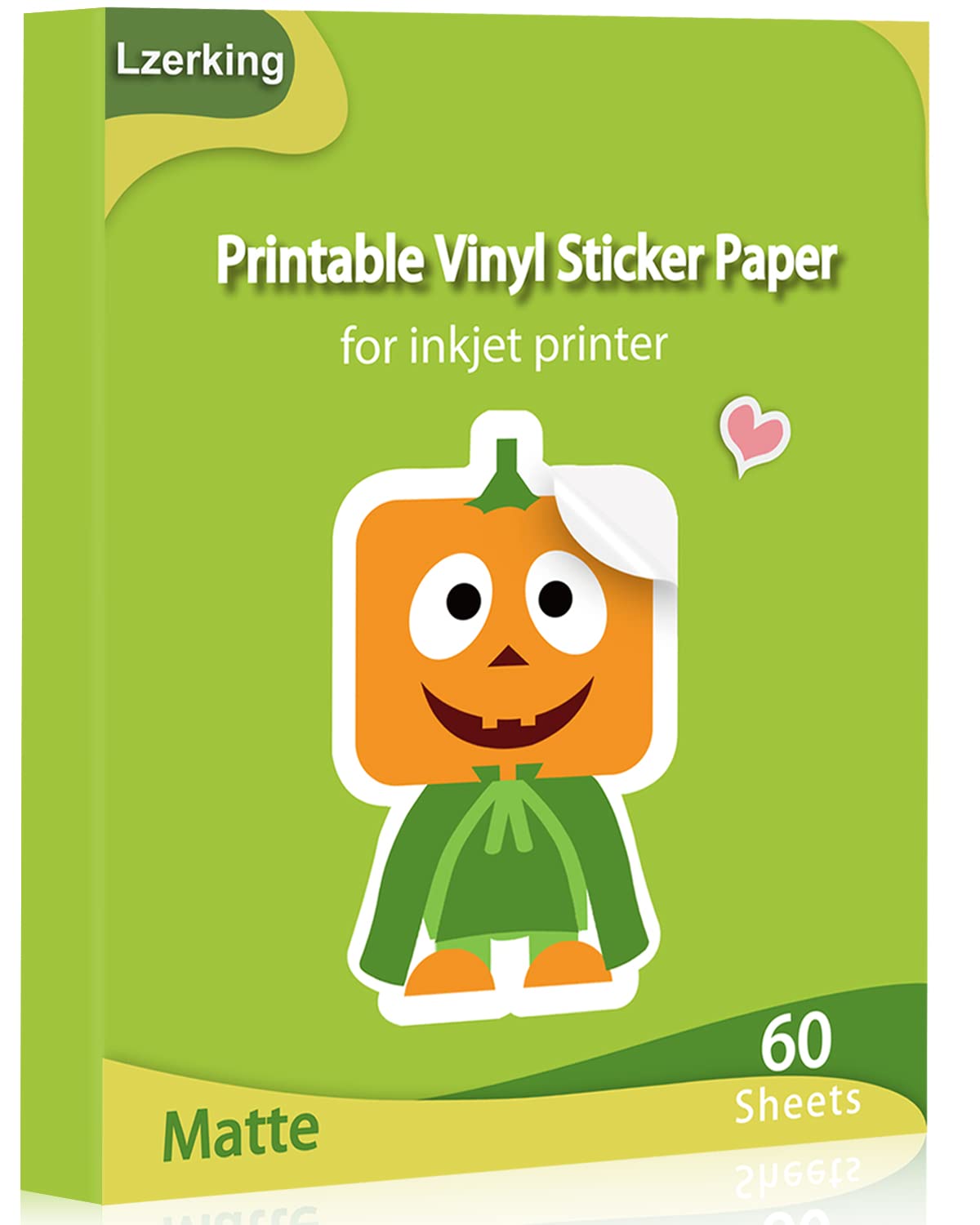 Lzerking Printable Vinyl Sticker Paper For Inkjet Printer - Matte White 60 Sheets Self-Adhesive Waterproof Decal Printable Stick
