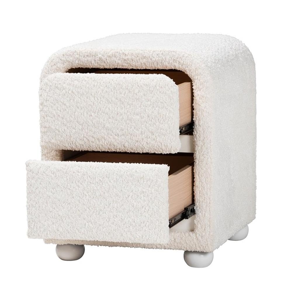Baxton Studio Bonilla Modern White Teddy-Bear Fabric And Rubberwood 2-Drawer Nightstand