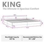 vidaXL Fabric Bed Frame Platform Bed, Scandinavian Style/Slats Support/No Box Spring Needed/Without Mattress/Easy Assembly, Light Grey King Bed