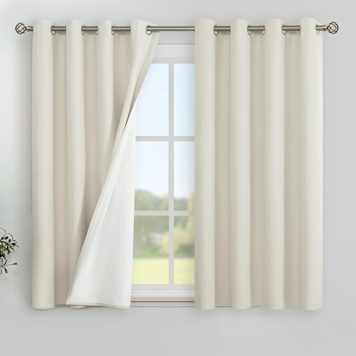 YoungsTex Linen Blackout Curtains 45 Inches Long for Short Window, Full Room Darkening Thermal Insulated Faux Linen Curtain Drap