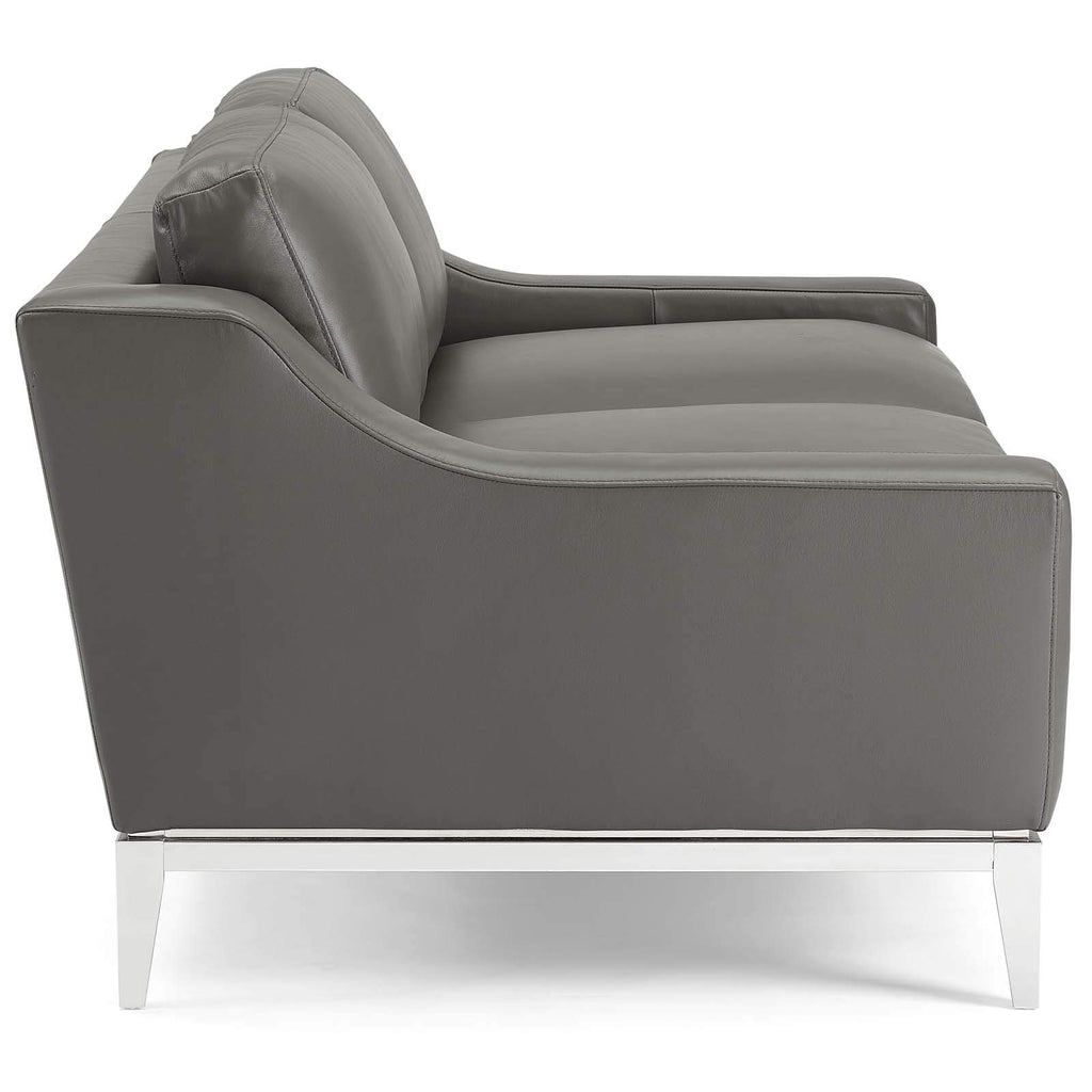Modway Harness 64" Leather Loveseat In Gray With Stainless Steel Base