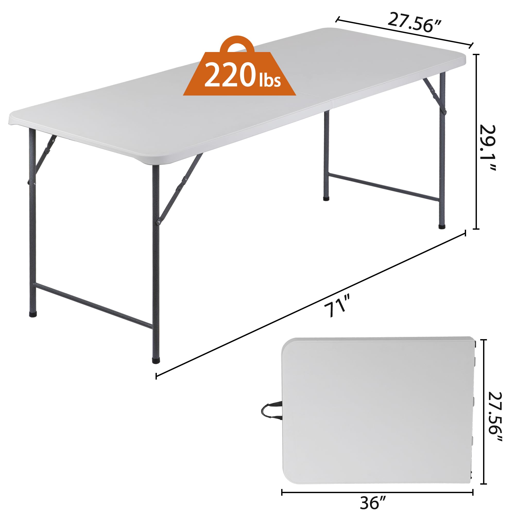 Zenstyle 6 Ft Adjustable Folding Table - Thumbnail 3