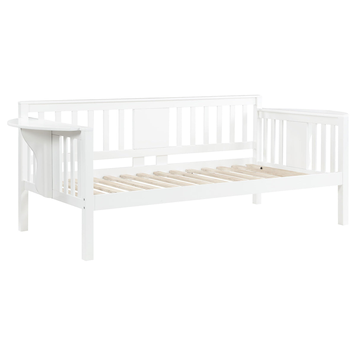 Coaster Home Furnishings Bethany Farmhouse Wood Twin Size Daybed with Collapsible Table Arm for Guestroom 36-inch Headboard Bedroom Lounger White 300837