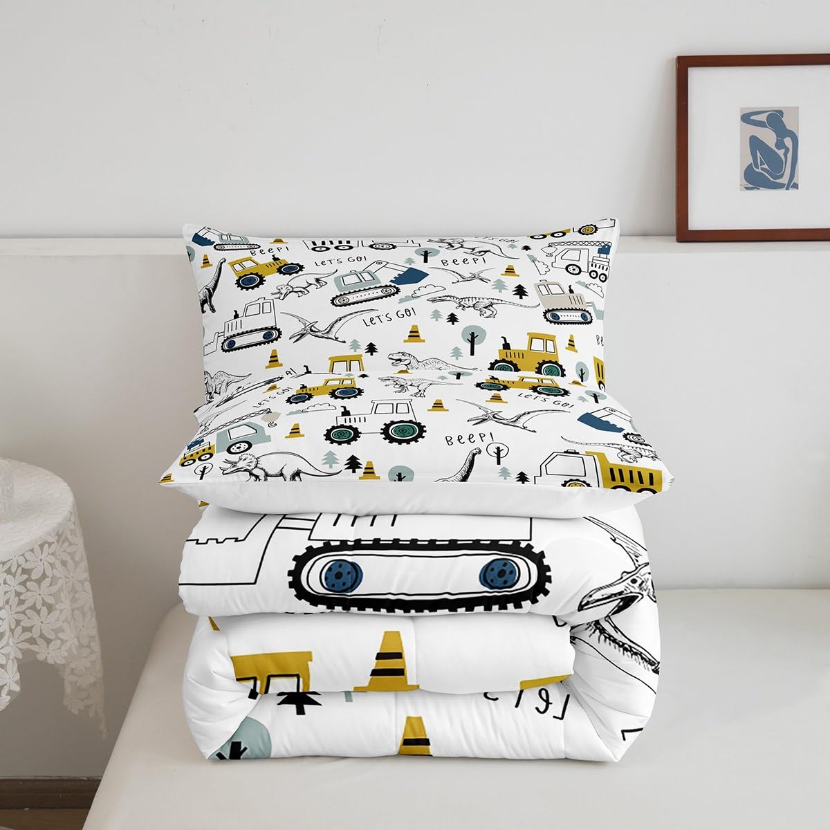 Construction Comforter Set Full Size Kids Cartoon Car Excavator Tractor Toddler Comforter Equipment Trucks Dinosaur Comforter Se