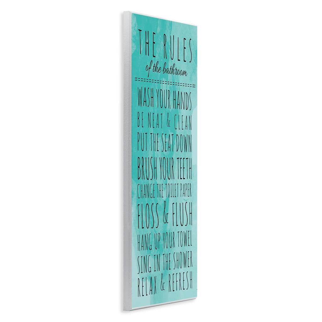 Stupell Home D  Cor Bathroom 'The Rules' Turquoise Wall Plaque Art, 7 X 0.5 X 17, Proudly Made In Usa