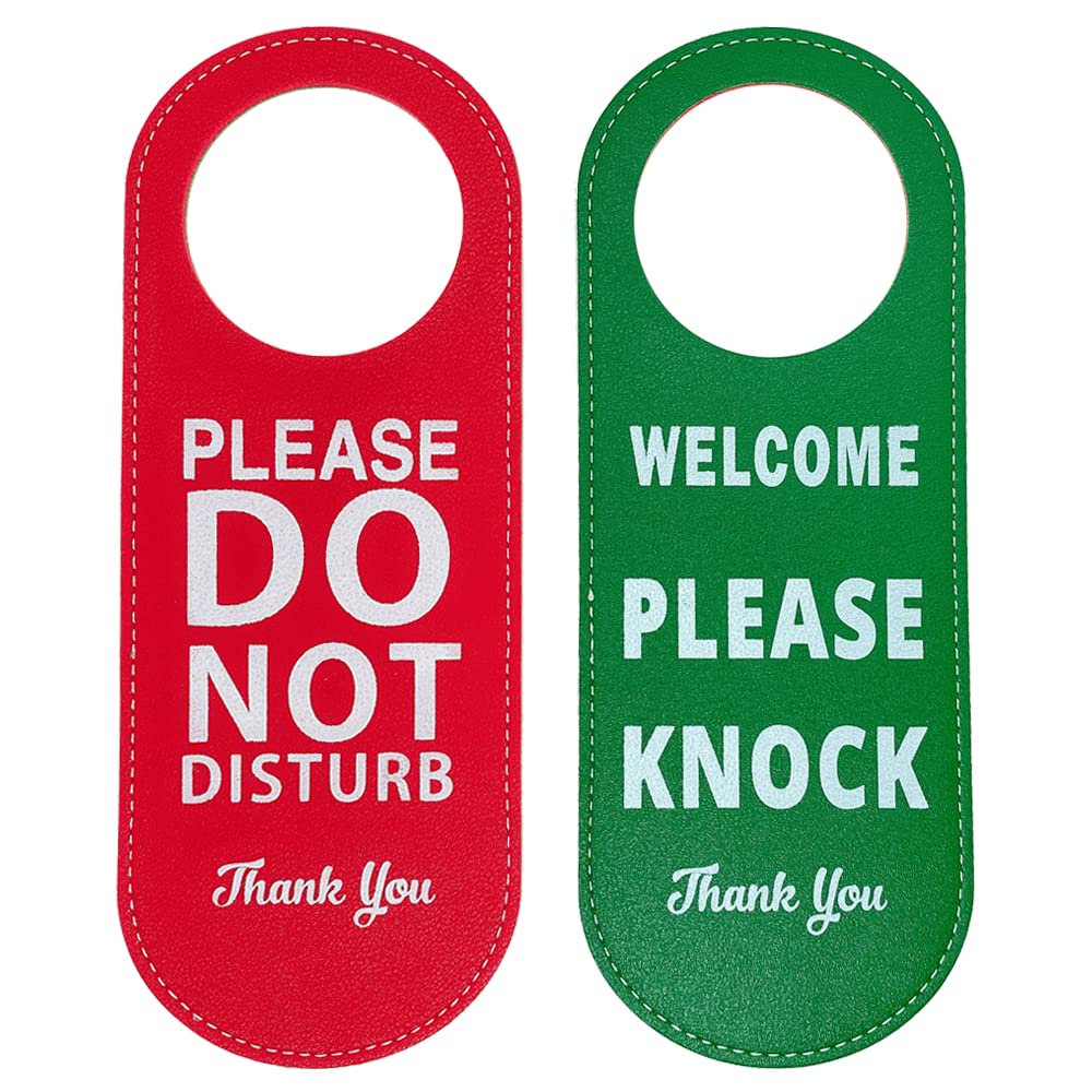2 Pack Do Not Disturb Door Hanger Sign, Pu Leather Double Sided Welcome Please Knock Sign, Please Do Not Disturb Sign For Office