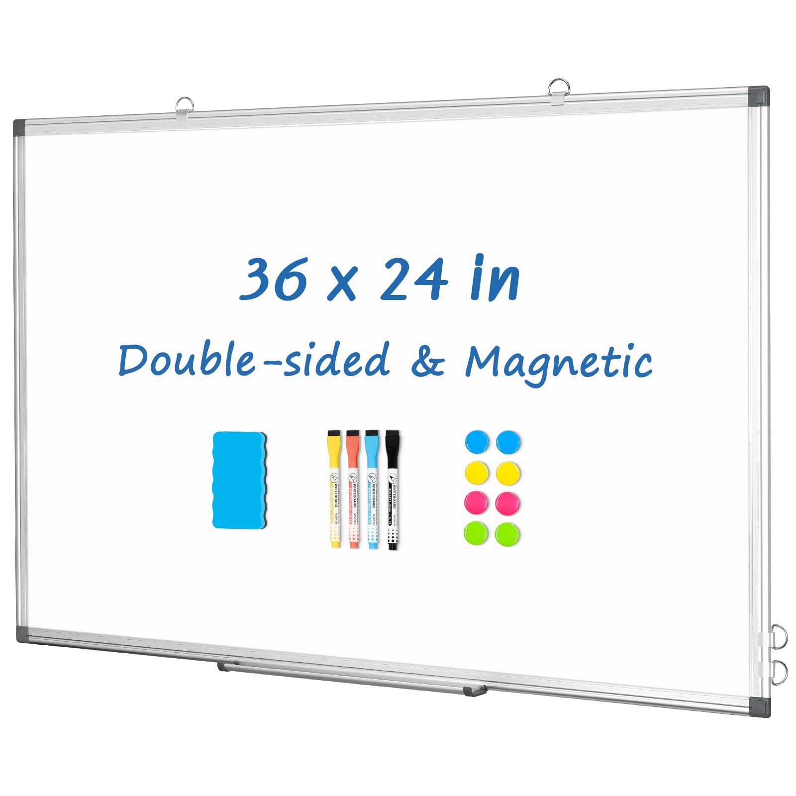 Dollar Boss White Board Magnetic Dry Erase Board, 36 X 24 Inch Double-Sided Whiteboard For Wall Silver Aluminum Frame For Office