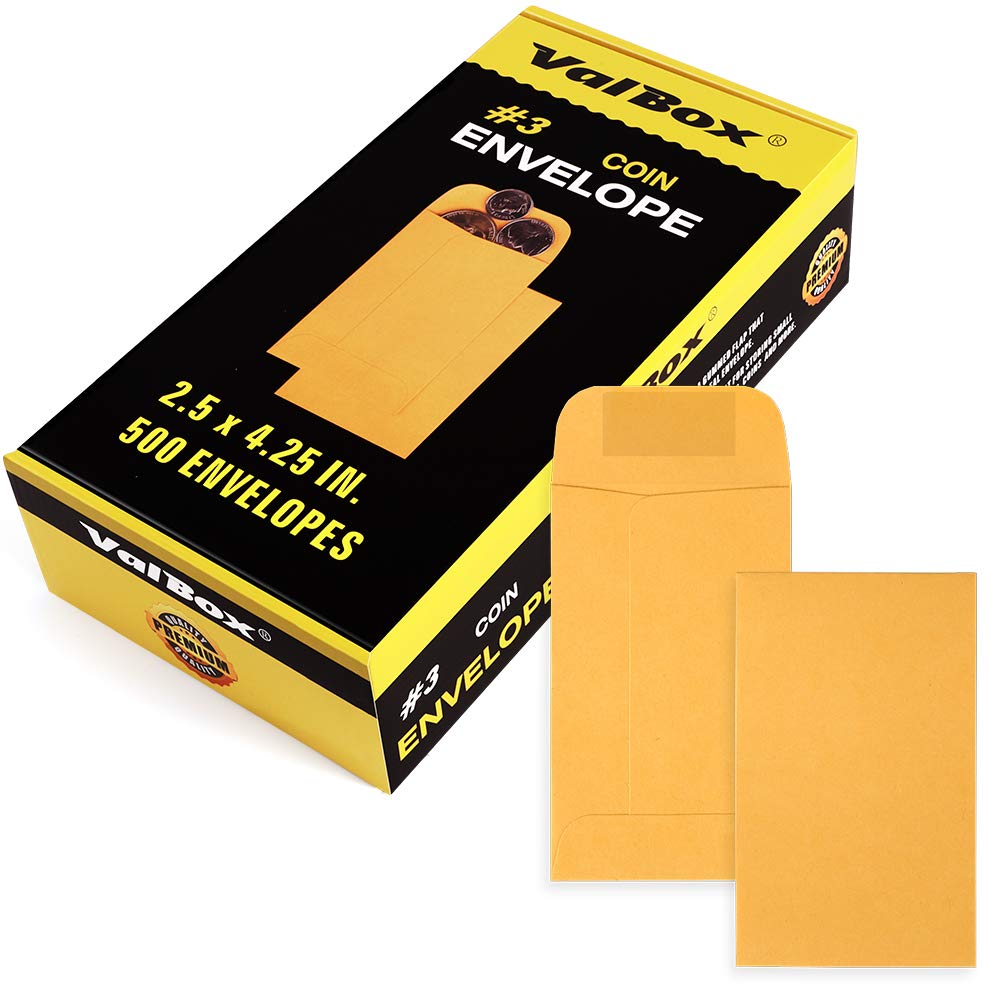 Valbox Coin Envelopes Small Parts Envelope With Gummed Flap For Home, Garden Or Office Use, Kraft Seed Envelopes 500 Per Box (Br