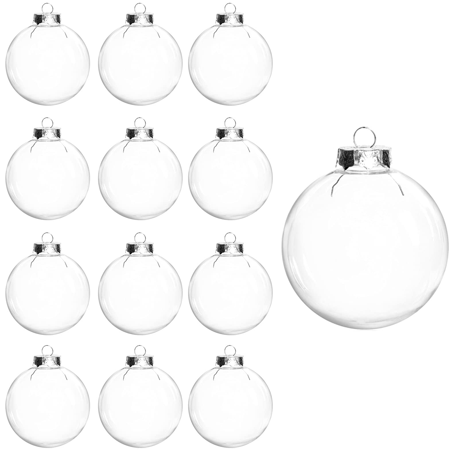 12 Pcs DIY Clear Plastic Fillable Balls Ornament, 2.36Inch Christmas Balls for Christmas, Halloween, Birthday, Wedding Decor, Cr