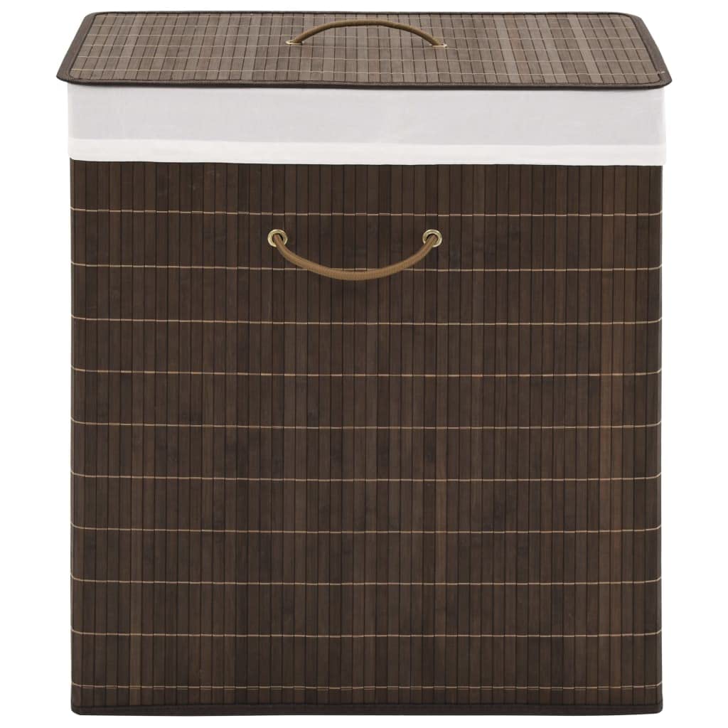 vidaXL Dark Brown Bamboo Laundry Bin - Rectangular with Detachable, Polyester Inner Bag and Handles - Foldable and Portable Hamper