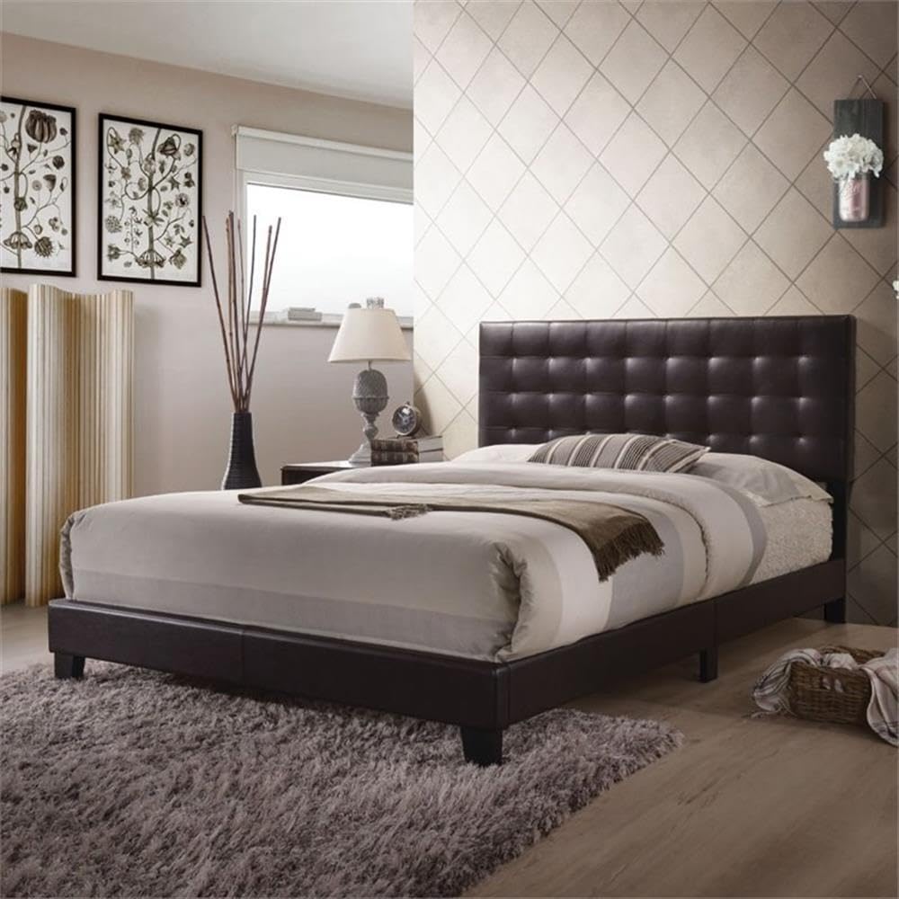 Acme Masate Faux Leather Upholstered Queen Panel Bed in Espresso