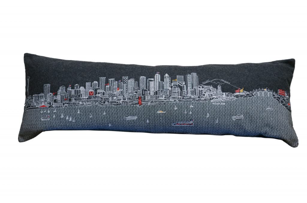 HomeRoots Grey 45' Black Seattle Nighttime Skyline Lumbar Decorative Pillow