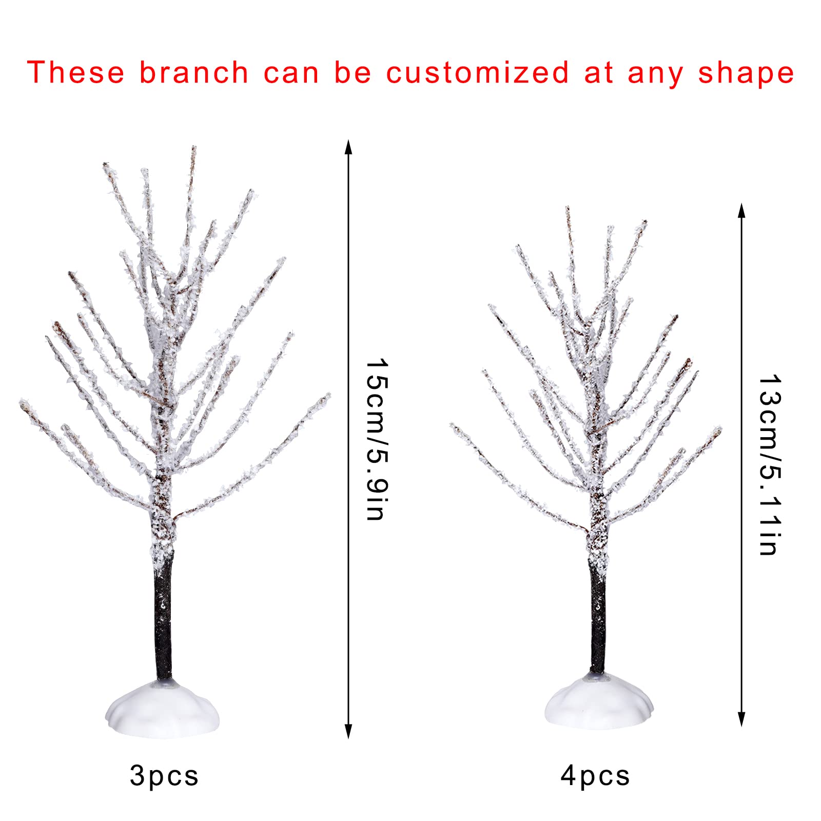 7 Pieces Mini Christmas Decor Trees,Snow Covered Branch Village Trees,Artificial Christmas Village Displays Tree, Winter Snow Mo