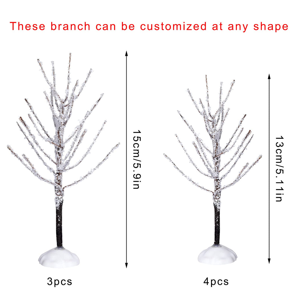 7 Pieces Mini Christmas Decor Trees,Snow Covered Branch Village Trees,Artificial Christmas Village Displays Tree, Winter Snow Mo