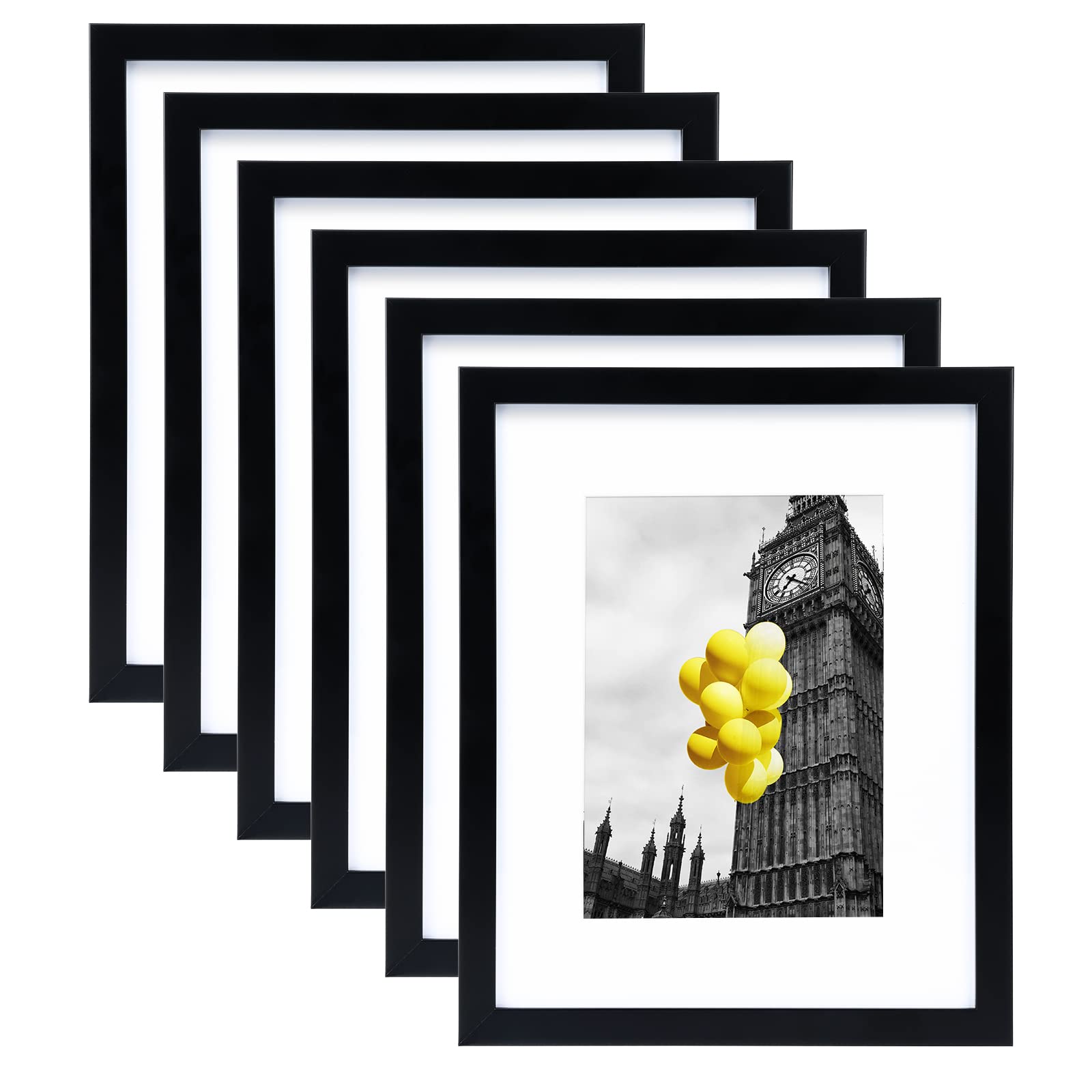 BSRHOME 8x10 Picture Frame Set of 6, Display Pictures 5x7 with Mat or 8x10 Without Mat for Tabletop Display and Wall Mounting, B