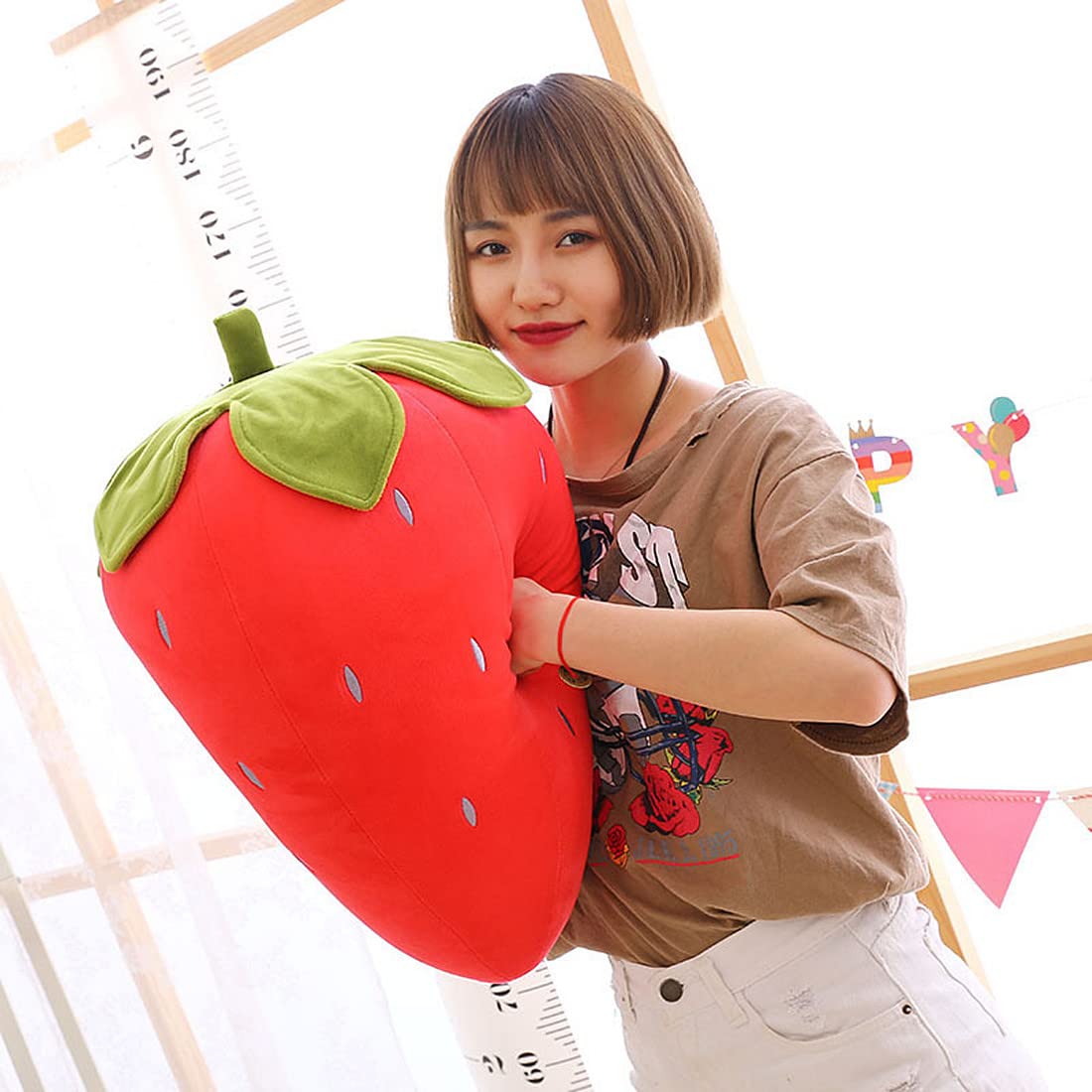 Cute Fruit Kids Pillow Stuffed Strawberry Plush Pillows Super Soft Girls Pillows Cushion Seat For Kids Toys (Red,23.6'/60Cm)1 C