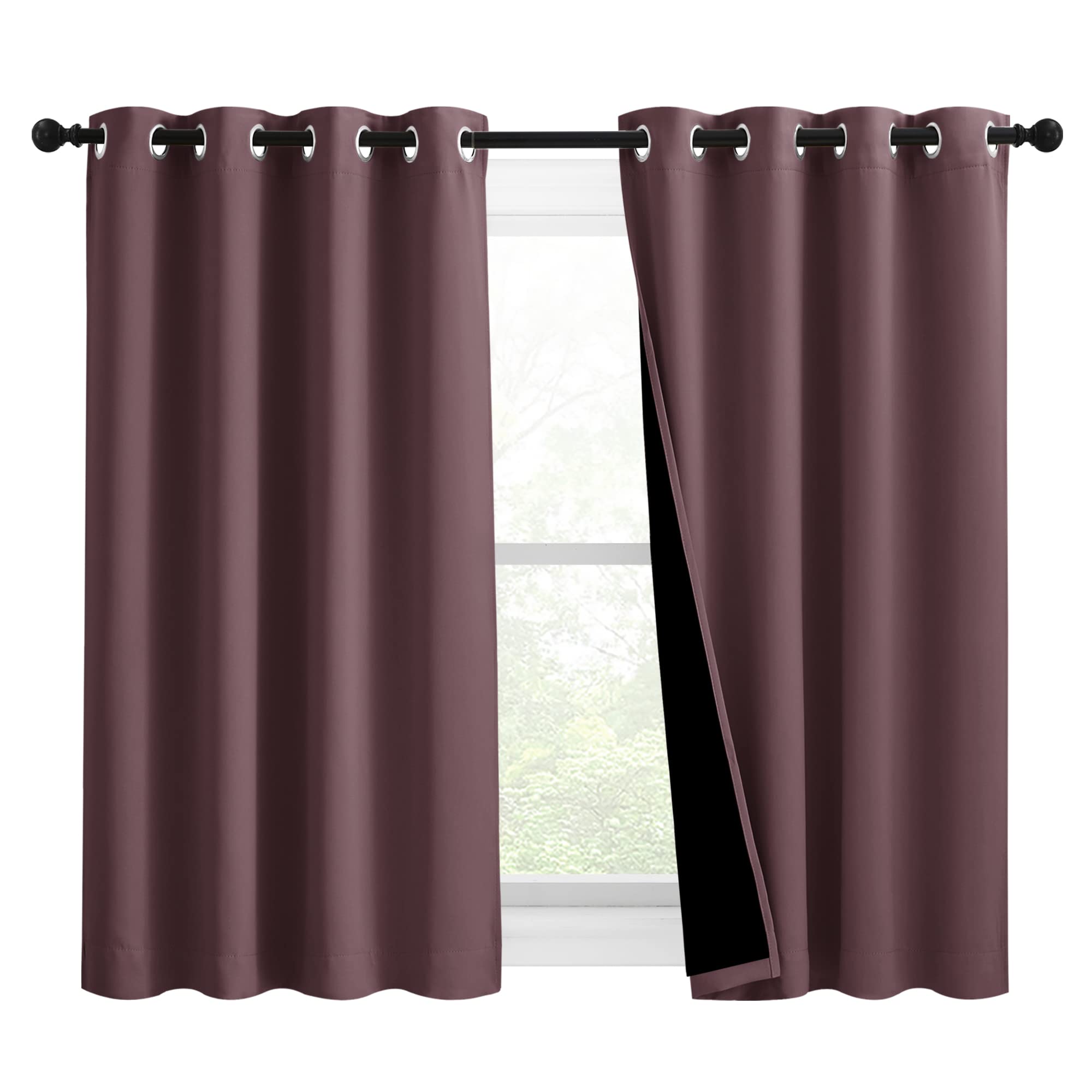 Nicetown Warm Curtains For Winter, Bedroom Full Blackout Curtain Panels, Great Job For Blocking Light, Complete Blackout Draperies With Black Liner For Night Shift (Dry Rose, Set Of 2, 46 By 54-Inch)